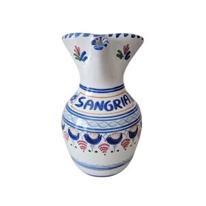 Vintage Glazed Terracotta Sangria Pitcher Sevilla Spain Hand Painted Ceramic